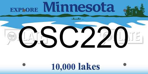 CSC220 Minnesota License Plate