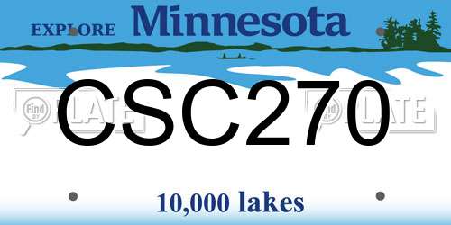 CSC270 Minnesota License Plate