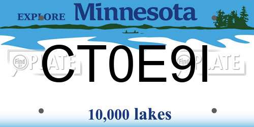 CT0E9I Minnesota License Plate