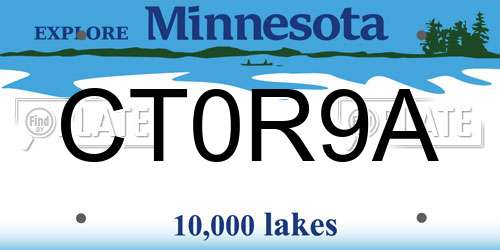 CT0R9A Minnesota License Plate
