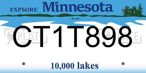 CT1T898 Minnesota License Plate