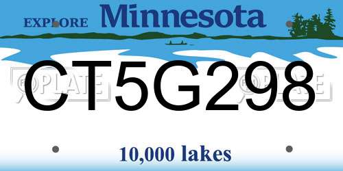 CT5G298 Minnesota License Plate