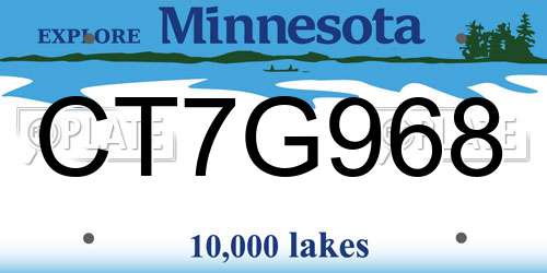 CT7G968 Minnesota License Plate