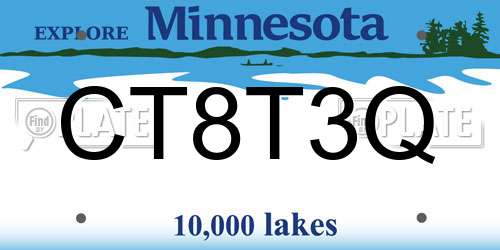 CT8T3Q Minnesota License Plate