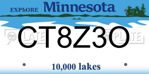 CT8Z3O Minnesota License Plate