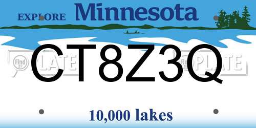 CT8Z3Q Minnesota License Plate