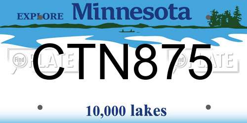 CTN875 Minnesota License Plate