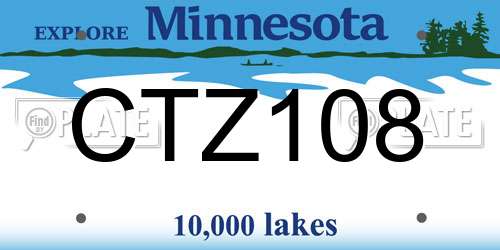 CTZ108 Minnesota License Plate