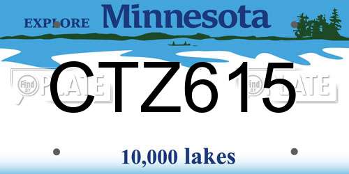 CTZ615 Minnesota License Plate