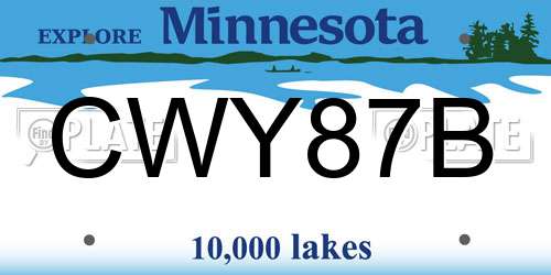 CWY87B Minnesota License Plate