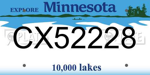 CX52228 Minnesota License Plate