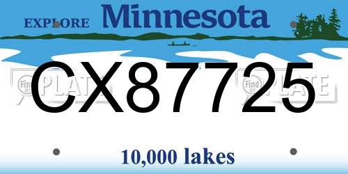 CX87725 Minnesota License Plate