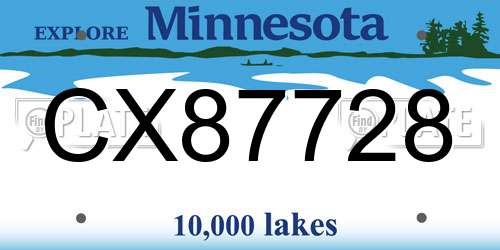 CX87728 Minnesota License Plate