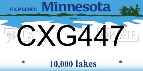 CXG447 Minnesota License Plate