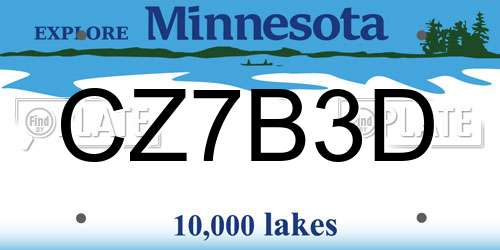 CZ7B3D Minnesota License Plate