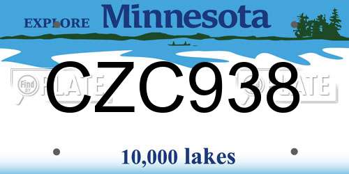 CZC938 Minnesota License Plate