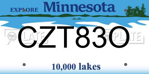 CZT83O Minnesota License Plate