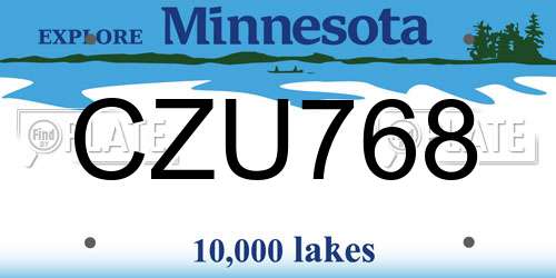 CZU768 Minnesota License Plate