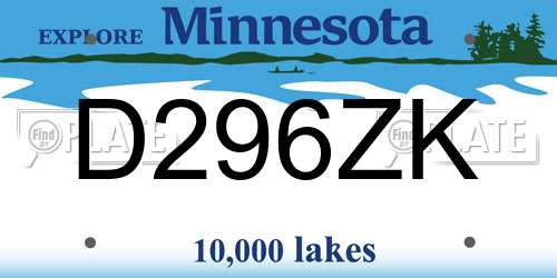 D296ZK Minnesota License Plate