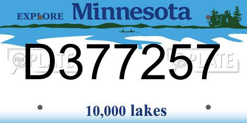 D377257 Minnesota License Plate