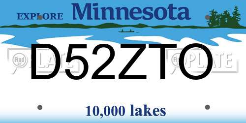 D52ZTO Minnesota License Plate