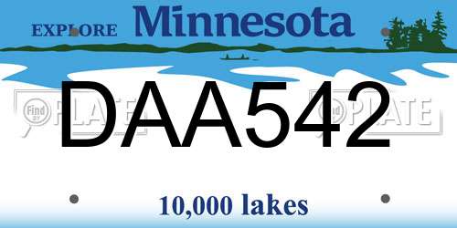 DAA542 Minnesota License Plate