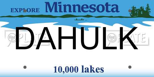 DAHULK Minnesota License Plate
