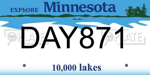 DAY871 Minnesota License Plate