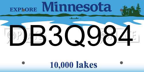 DB3Q984 Minnesota License Plate