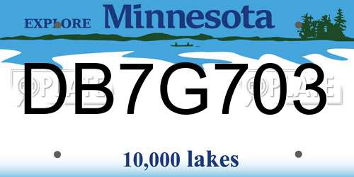 DB7G703 Minnesota License Plate