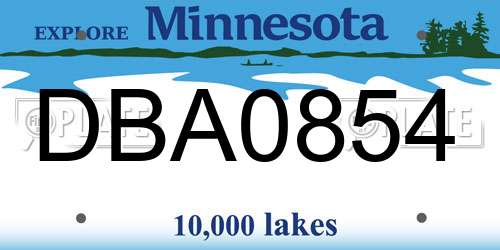 DBA0854 Minnesota License Plate