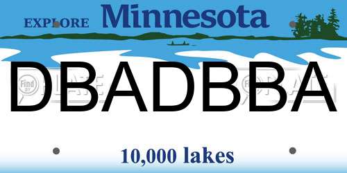 DBADBBA Minnesota License Plate