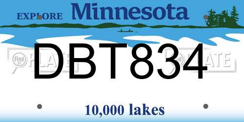 DBT834 Minnesota License Plate
