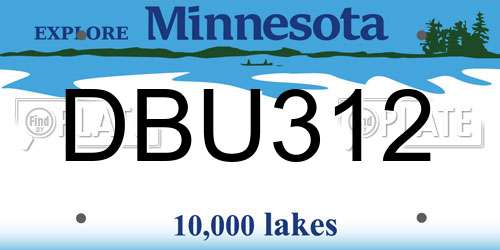 DBU312 Minnesota License Plate