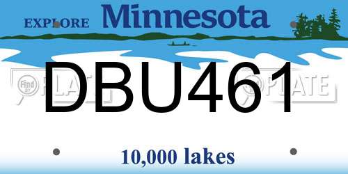 DBU461 Minnesota License Plate