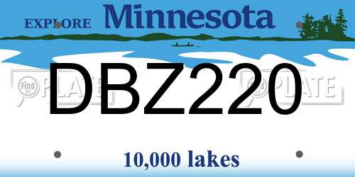 DBZ220 Minnesota License Plate