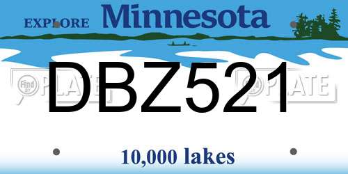 DBZ521 Minnesota License Plate