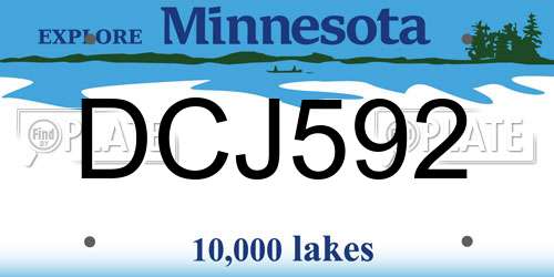 DCJ592 Minnesota License Plate
