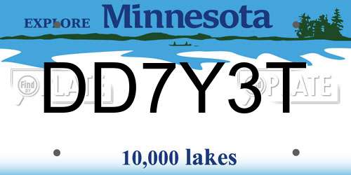 DD7Y3T Minnesota License Plate