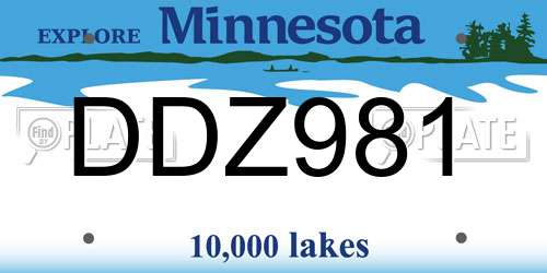 DDZ981 Minnesota License Plate