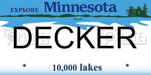 DECKER Minnesota License Plate