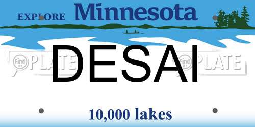 DESAI Minnesota License Plate