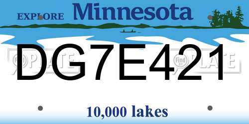 DG7E421 Minnesota License Plate