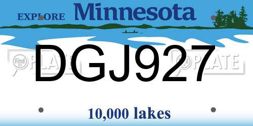DGJ927 Minnesota License Plate