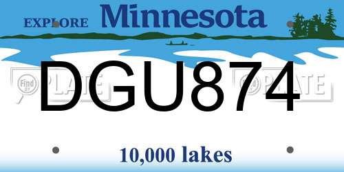 DGU874 Minnesota License Plate