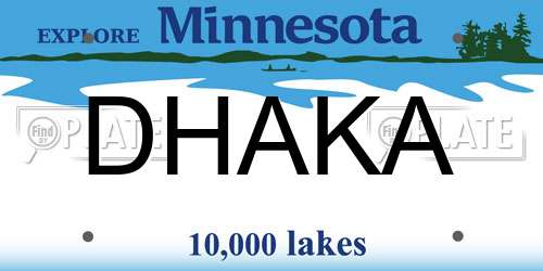DHAKA Minnesota License Plate