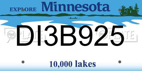 DI3B925 Minnesota License Plate