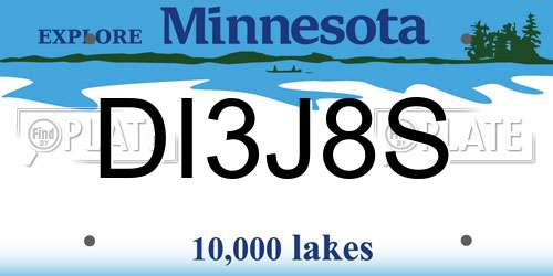 DI3J8S Minnesota License Plate