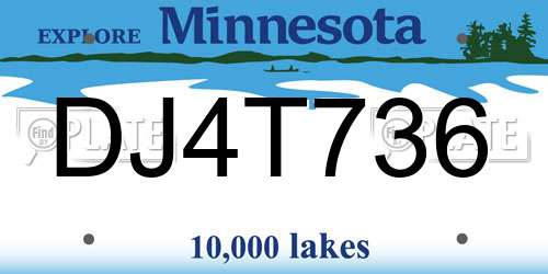 DJ4T736 Minnesota License Plate
