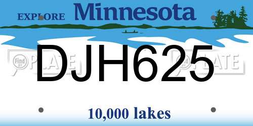 DJH625 Minnesota License Plate